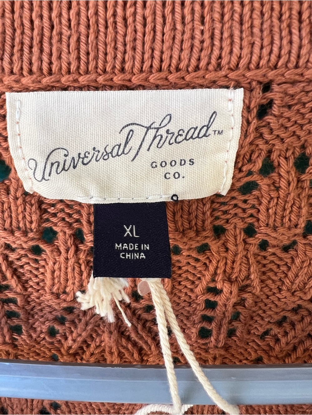 Universal Thread Rust Brown Pointelle Knit Polo Sweater V-Neck XL NWT - Picture 3 of 5